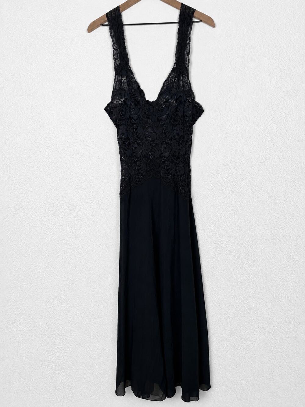 Victoria's Secret Vintage 1996 Black Lace Sheer Nightgown Slip Dress Medium